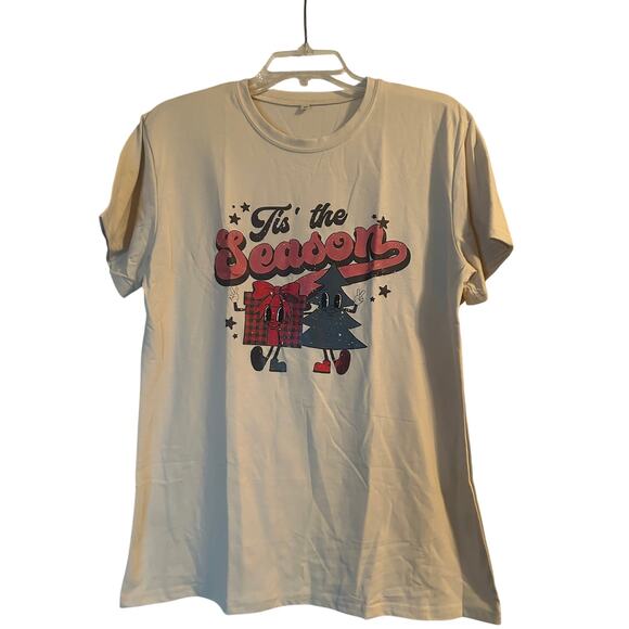 NWOT Tis the Season Men's Cut Short Sleeve Cream Color T Shirt Size Medium - Picture 1 of 5